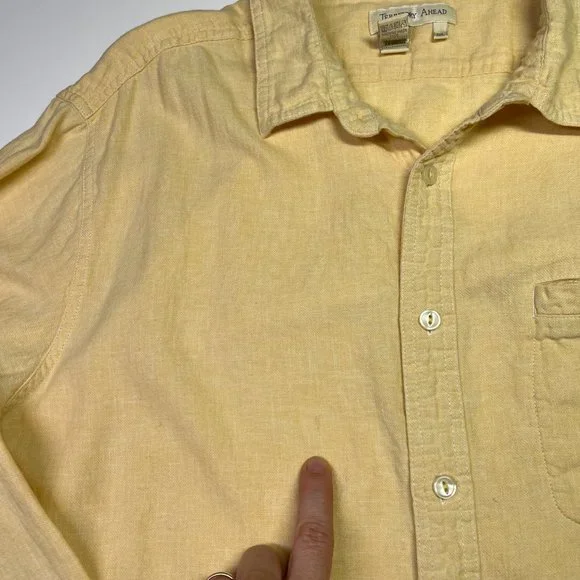 Territory Ahead Men's XXL Pale Yellow Long Sleeve Button-Up Shirt Linen Cotton - Picture 4 of 9